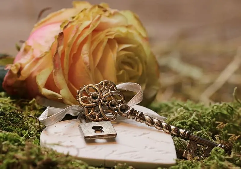Rose, heart and key