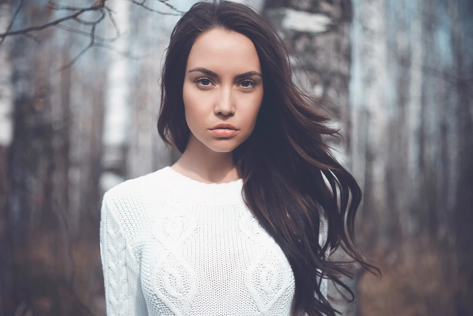 young beautiful lady in a birch forest