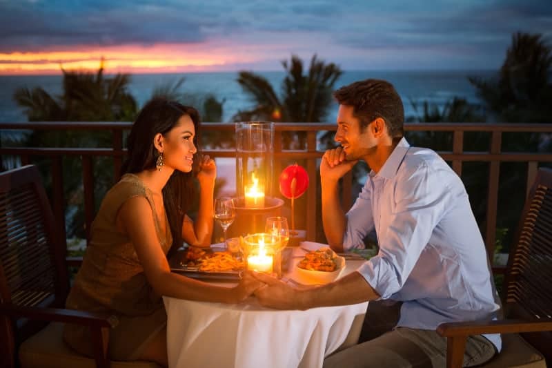 romantic couple having dinner date