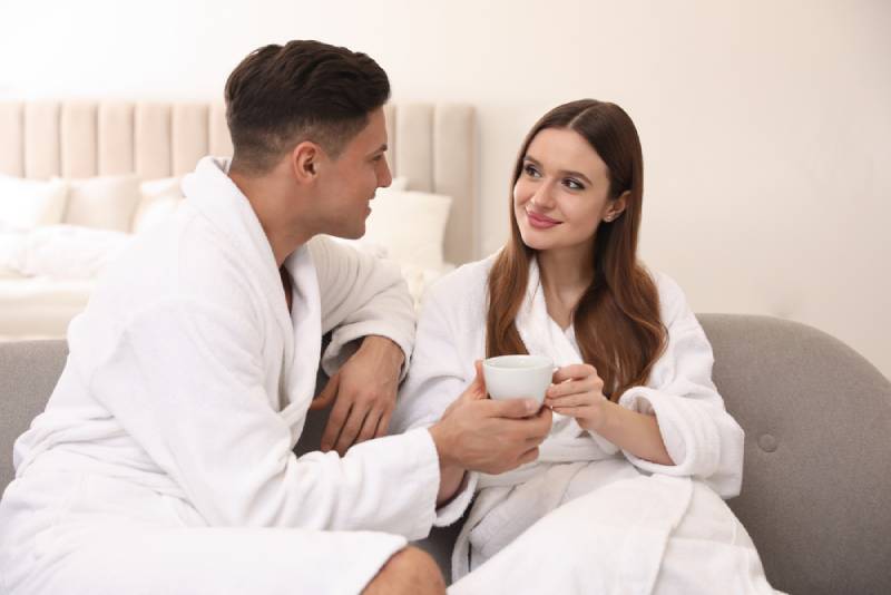 couple having morning coffee at home