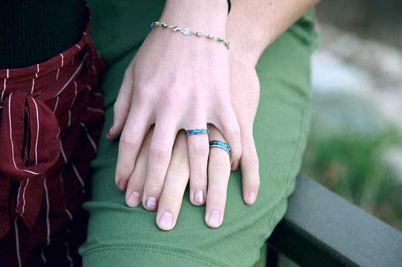 man and woman hands with rings