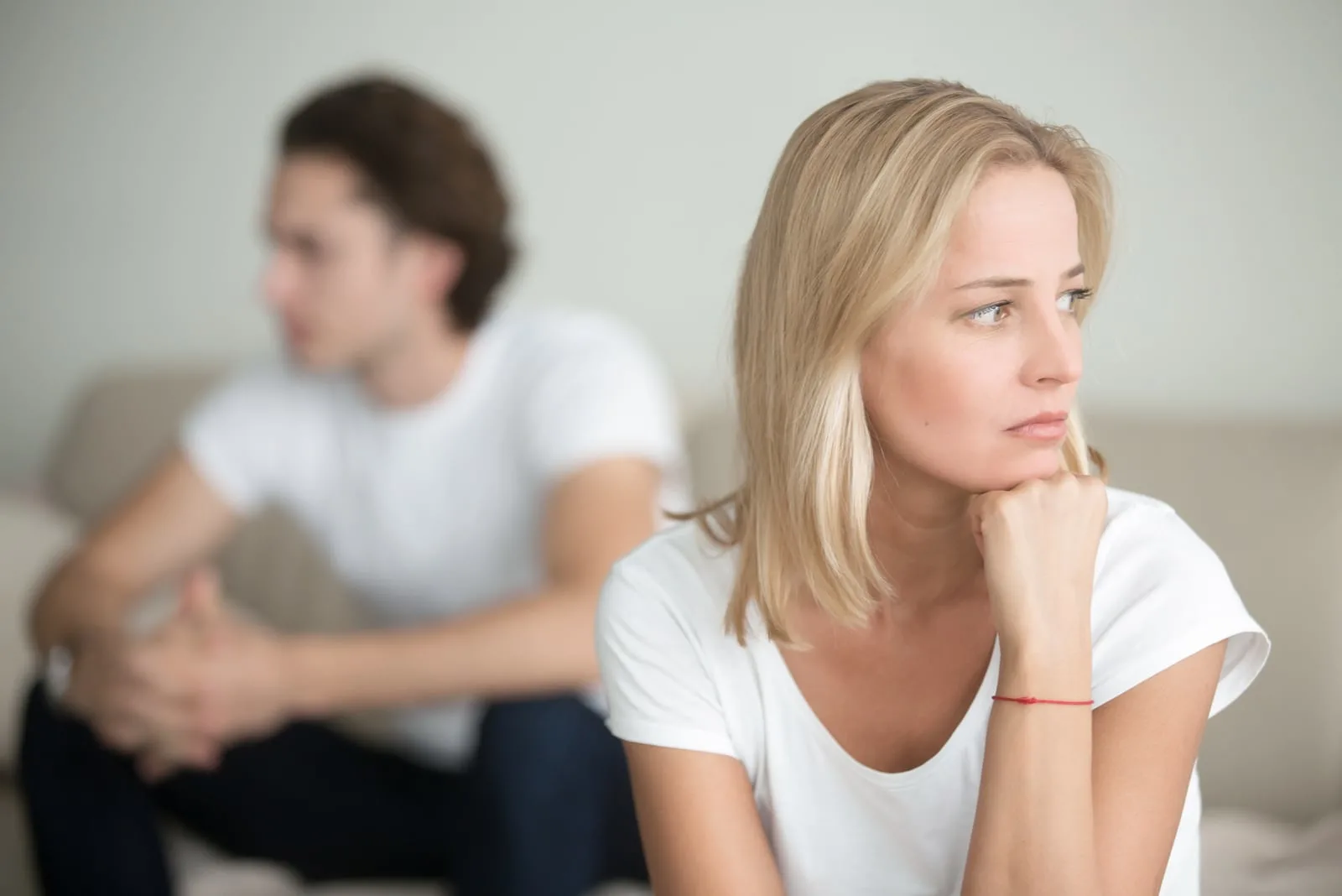 Serious sad woman thinking