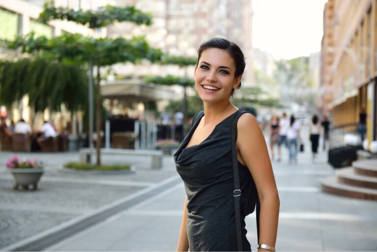 attractive woman posing in the street