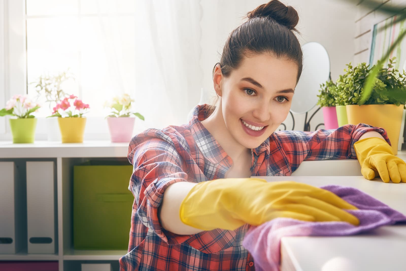 young woman cleaning