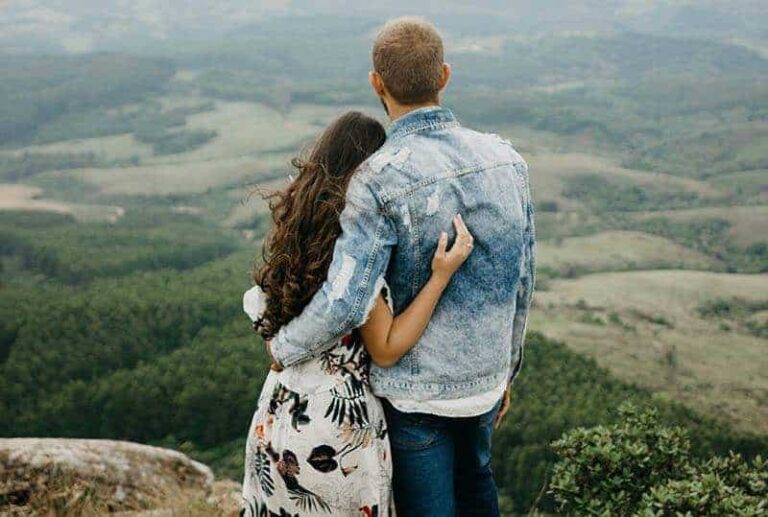 back view of couple hugging