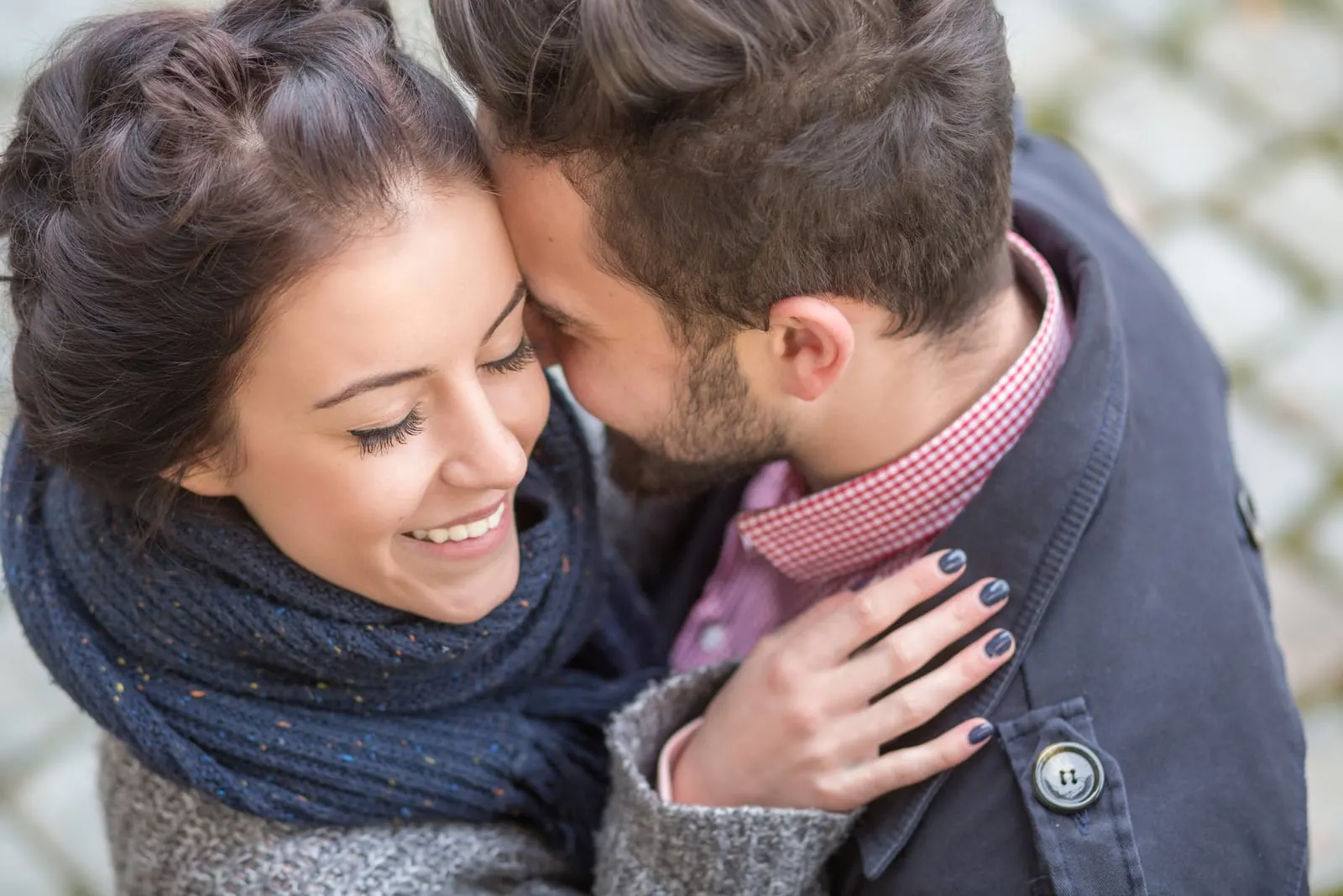 happy couple hugging