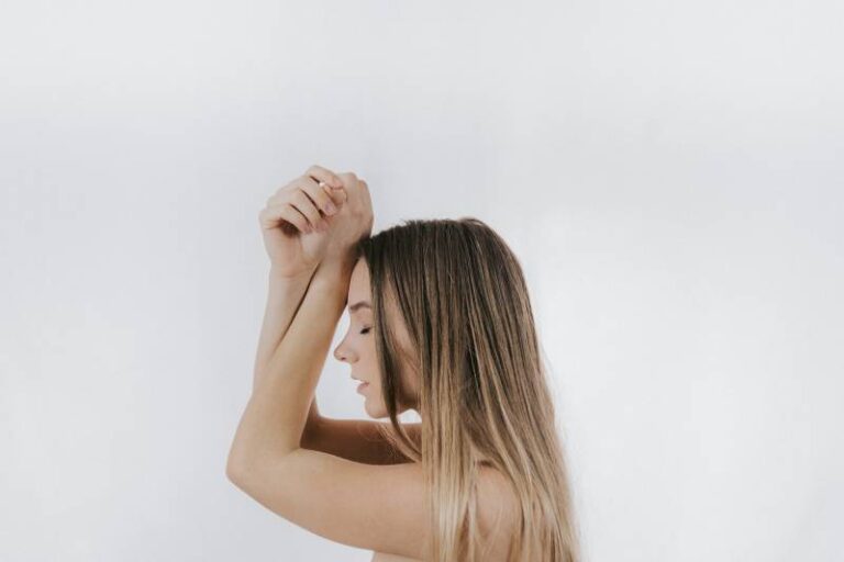 side view young blonde woman