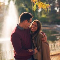 couple hugging in the park