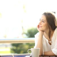 happy mindful woman enjoying outdoor