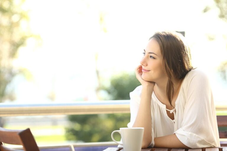 happy mindful woman enjoying outdoor