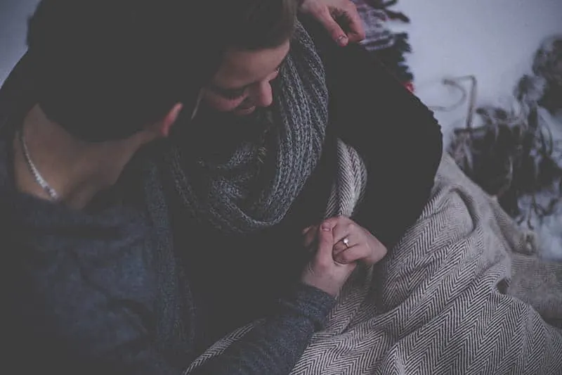 high angle of romantic couple