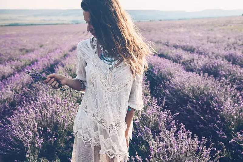 smiling girl in lavand field