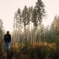 back view of man standing in nature