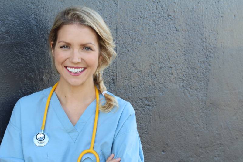 blonde nurse with stethoscope