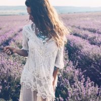 woman standing in the lavender field