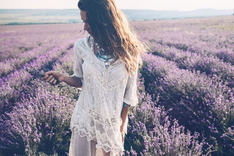 woman standing in the lavender field