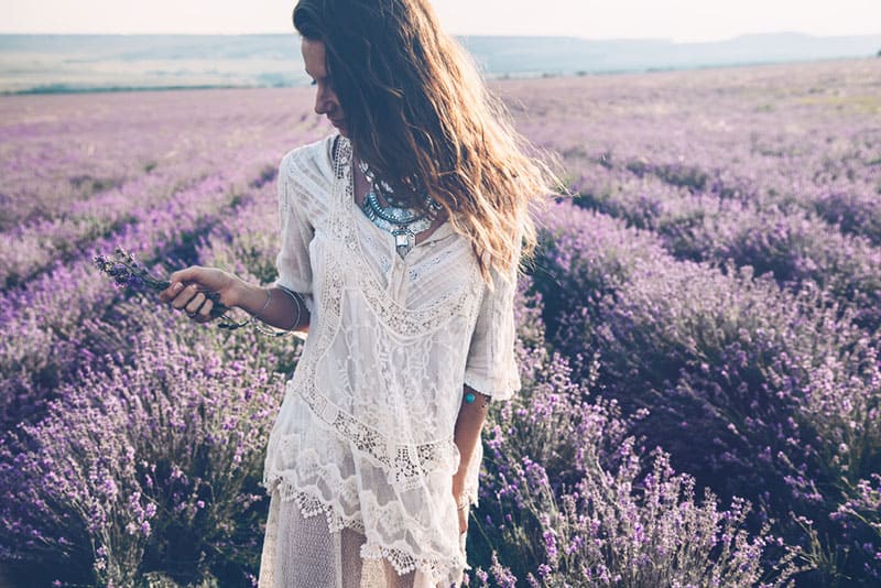 woman standing in the lavender field
