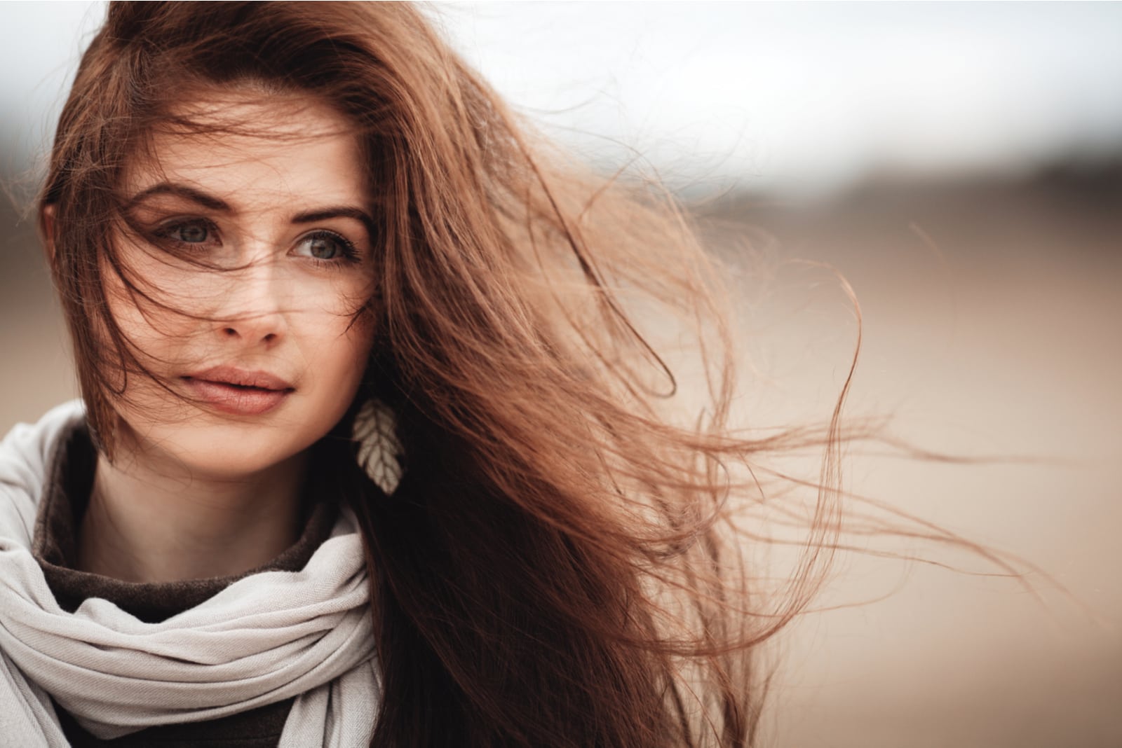 beautiful girl with windy hair