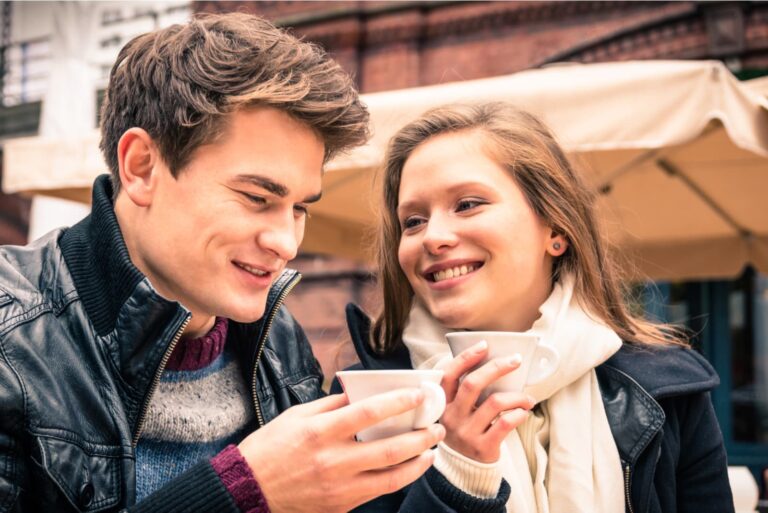 smiling couple outside