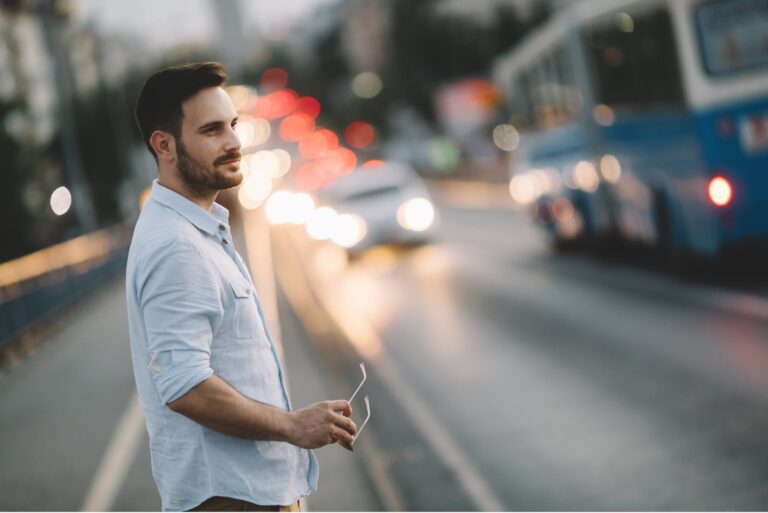 a man stands in the street