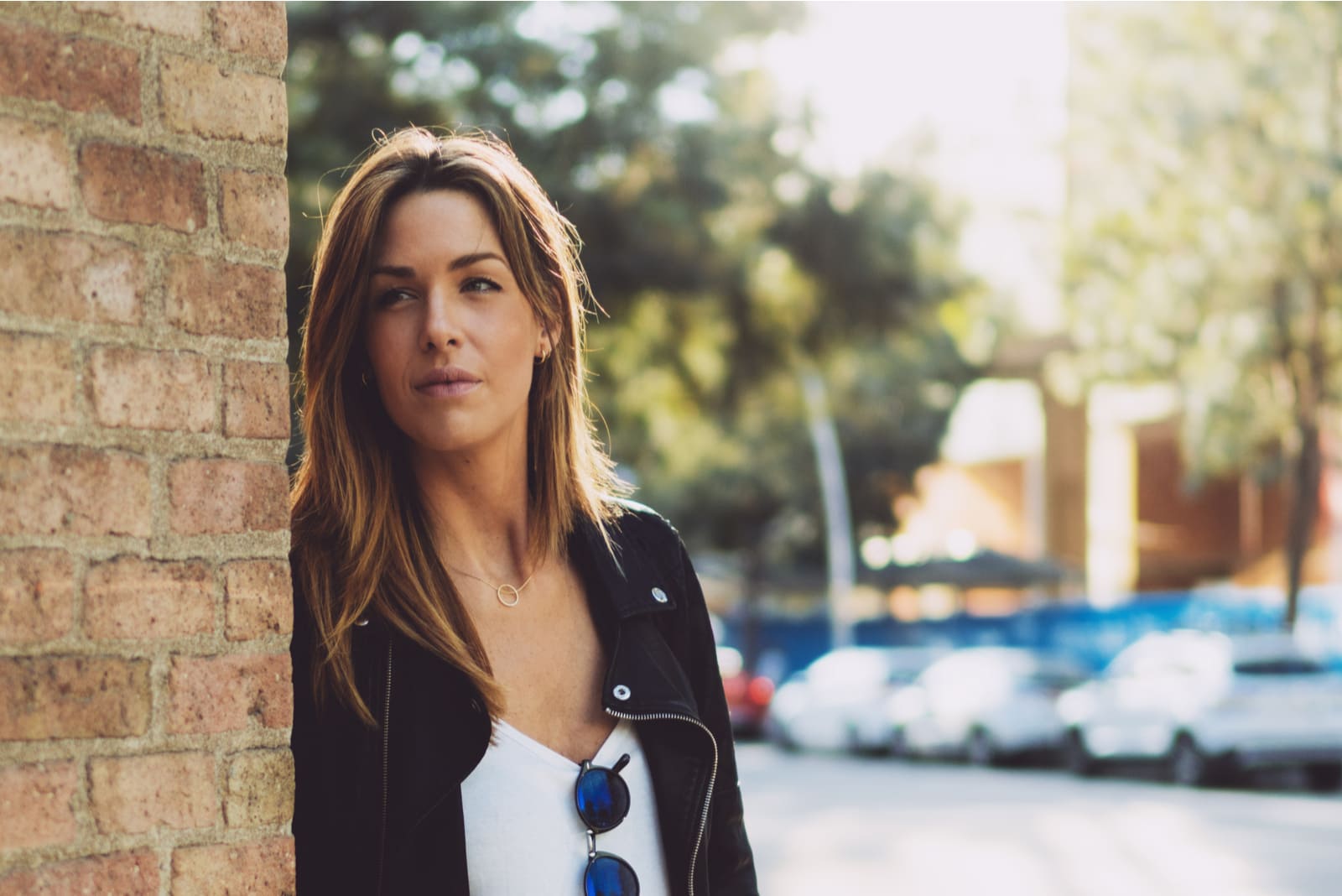 stylish caucasian woman with long hair 