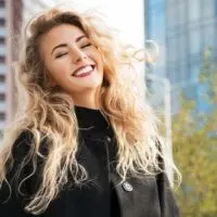 happy blond woman smiling