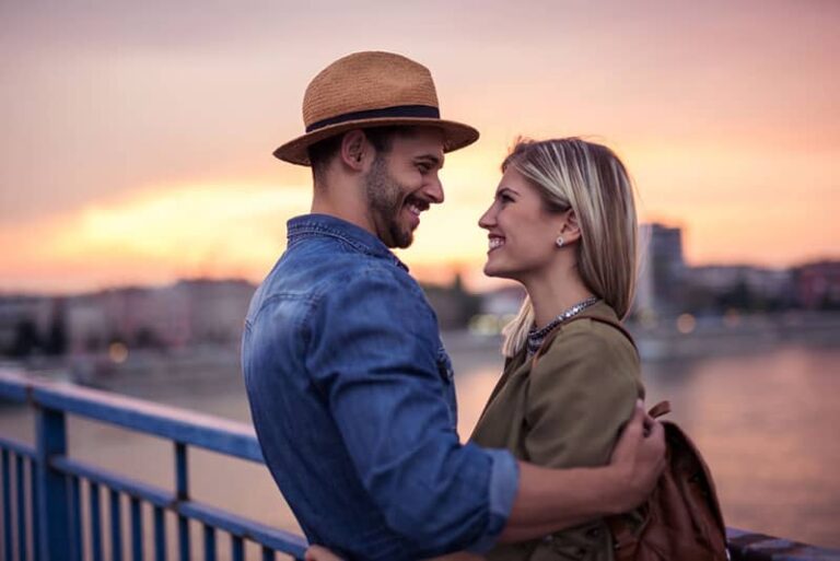 happy couple looking at each other