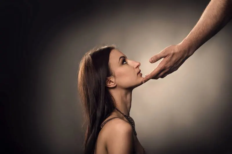 male touches to woman face