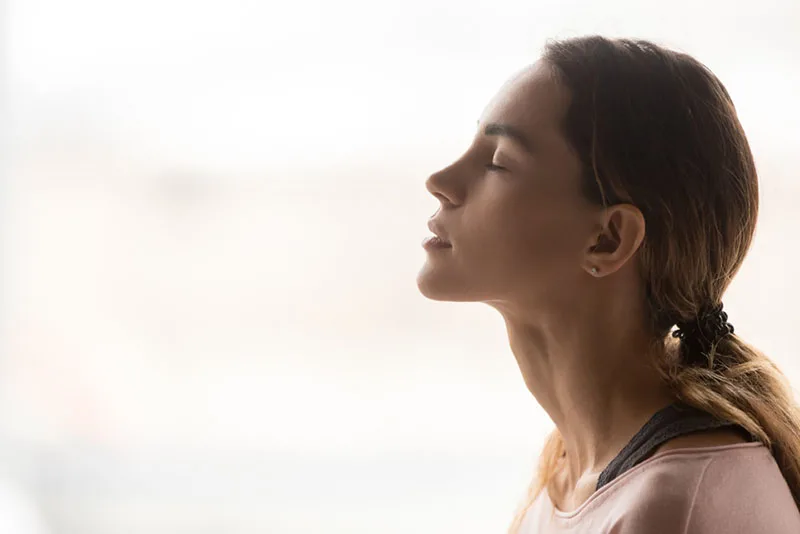 serious woman meditating
