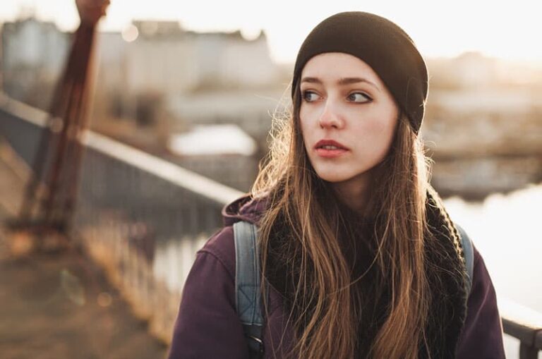 worried woman walking