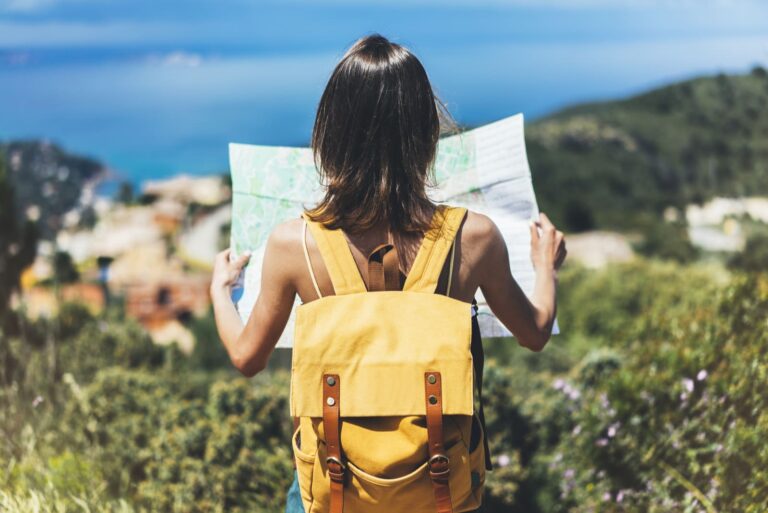 woman looking at city map