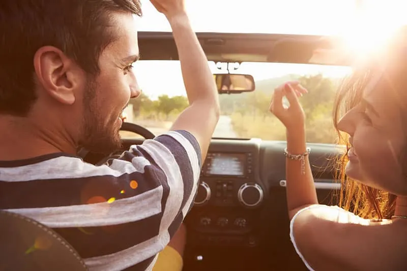 couple driving in the car