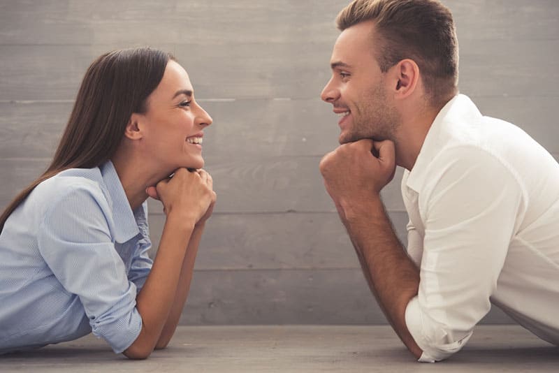 couple looking at each other and smiling