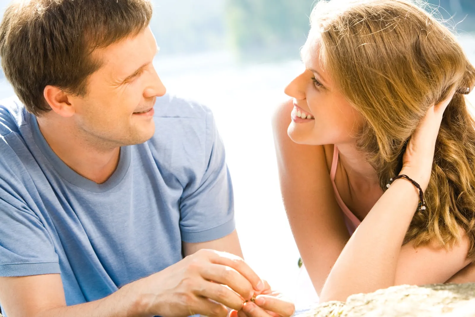 happy couple looking at each other