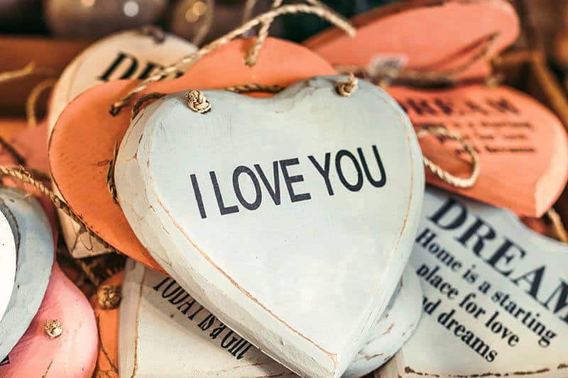 love sign on wooden heart