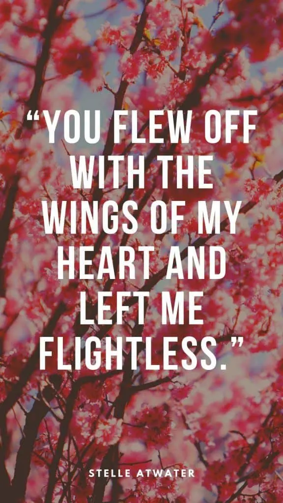 You flew off with the wings of my heart and left me flightless. Stelle Atwater