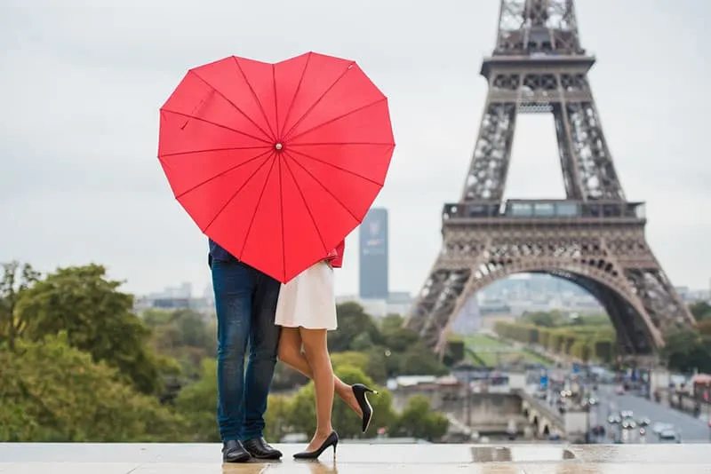 couple holding umbrella in Paris