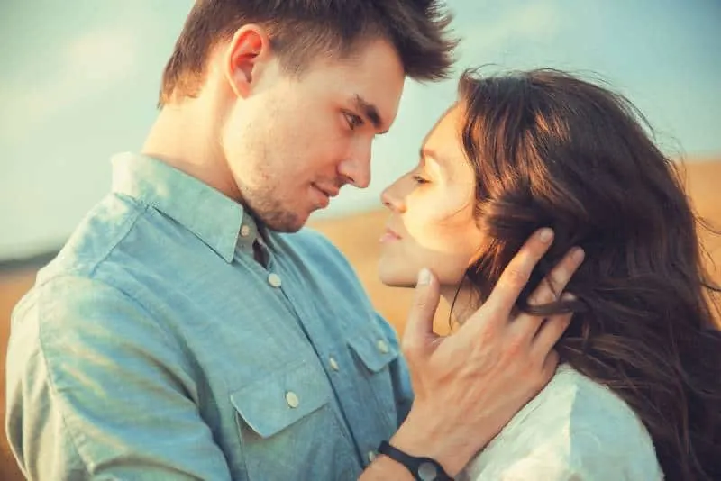 sensual portrait of young couple looking at each other