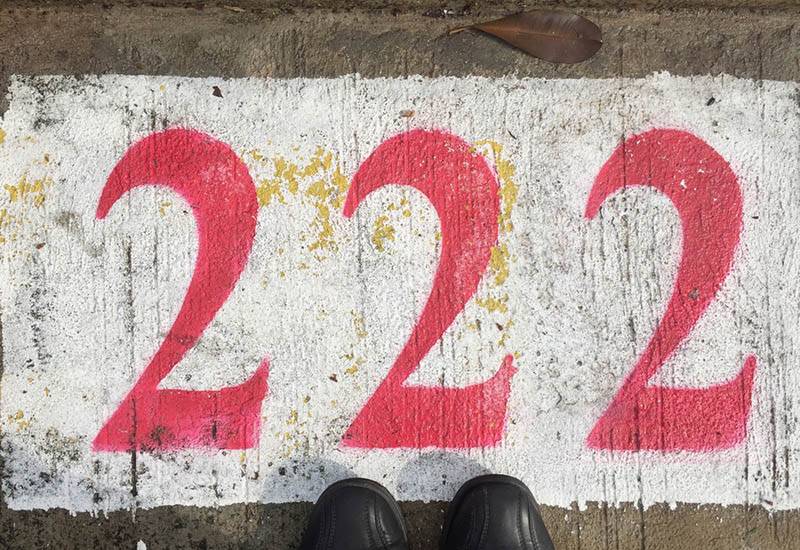 number 222 on concrete surface