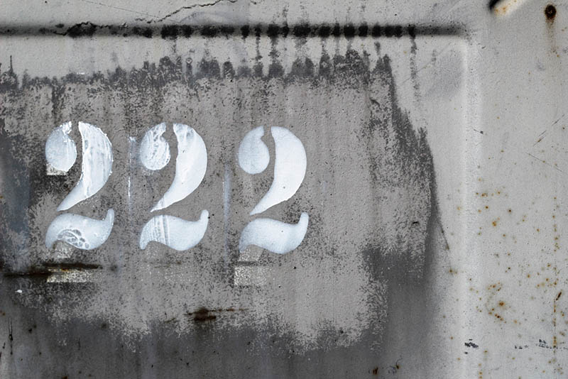 number 222 on surface outside