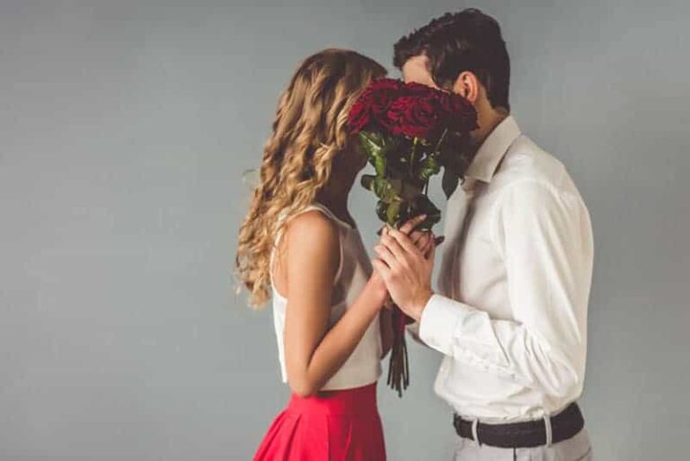 couple holding roses