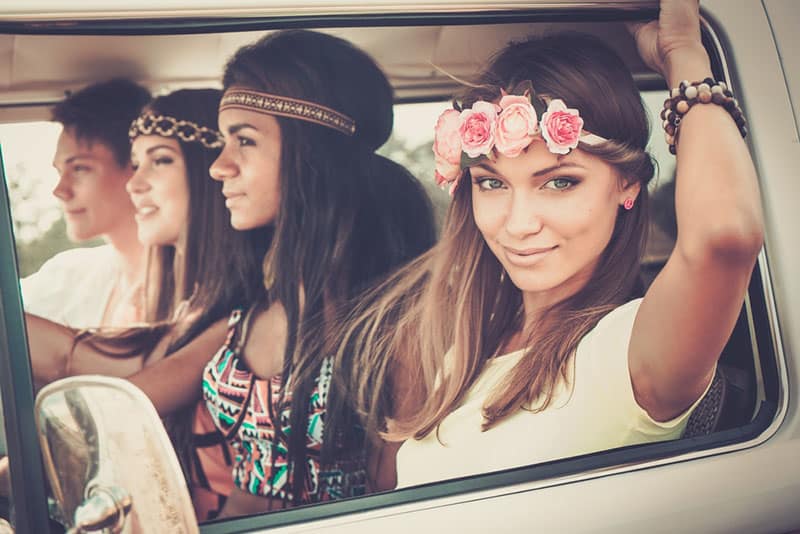 beautiful hippie women travelling