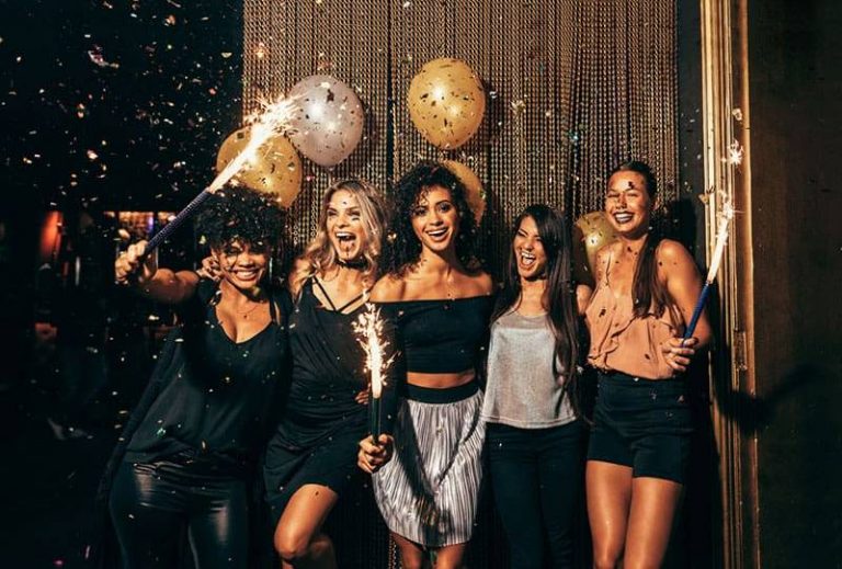group of female friends having a party