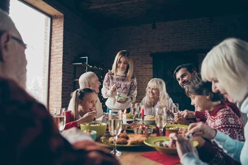 happy family having a dinner together