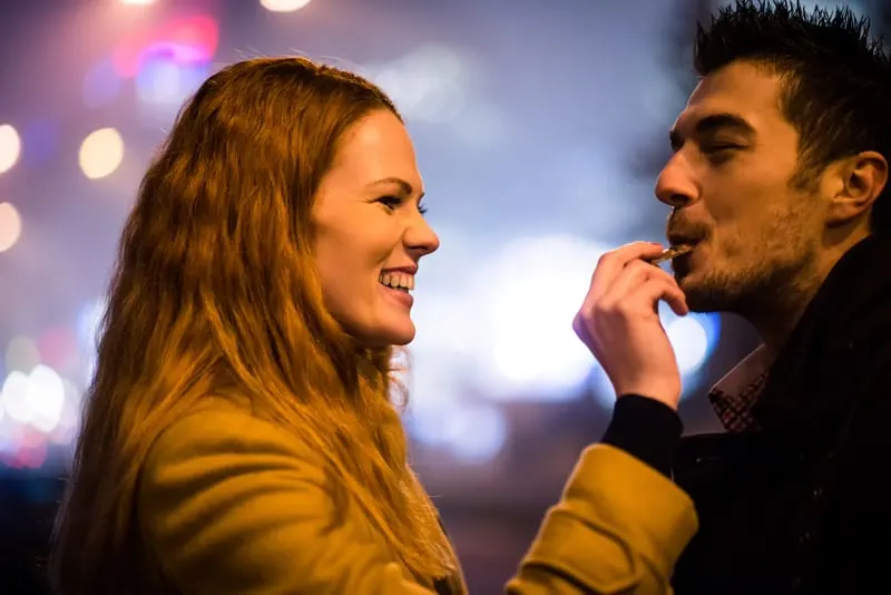 couple eating chocolate