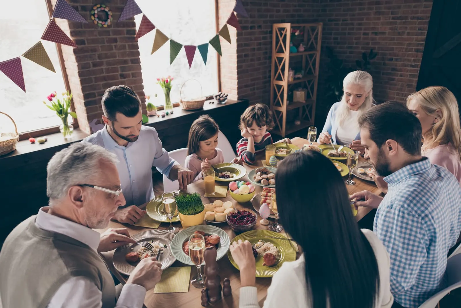 the family sits and arms