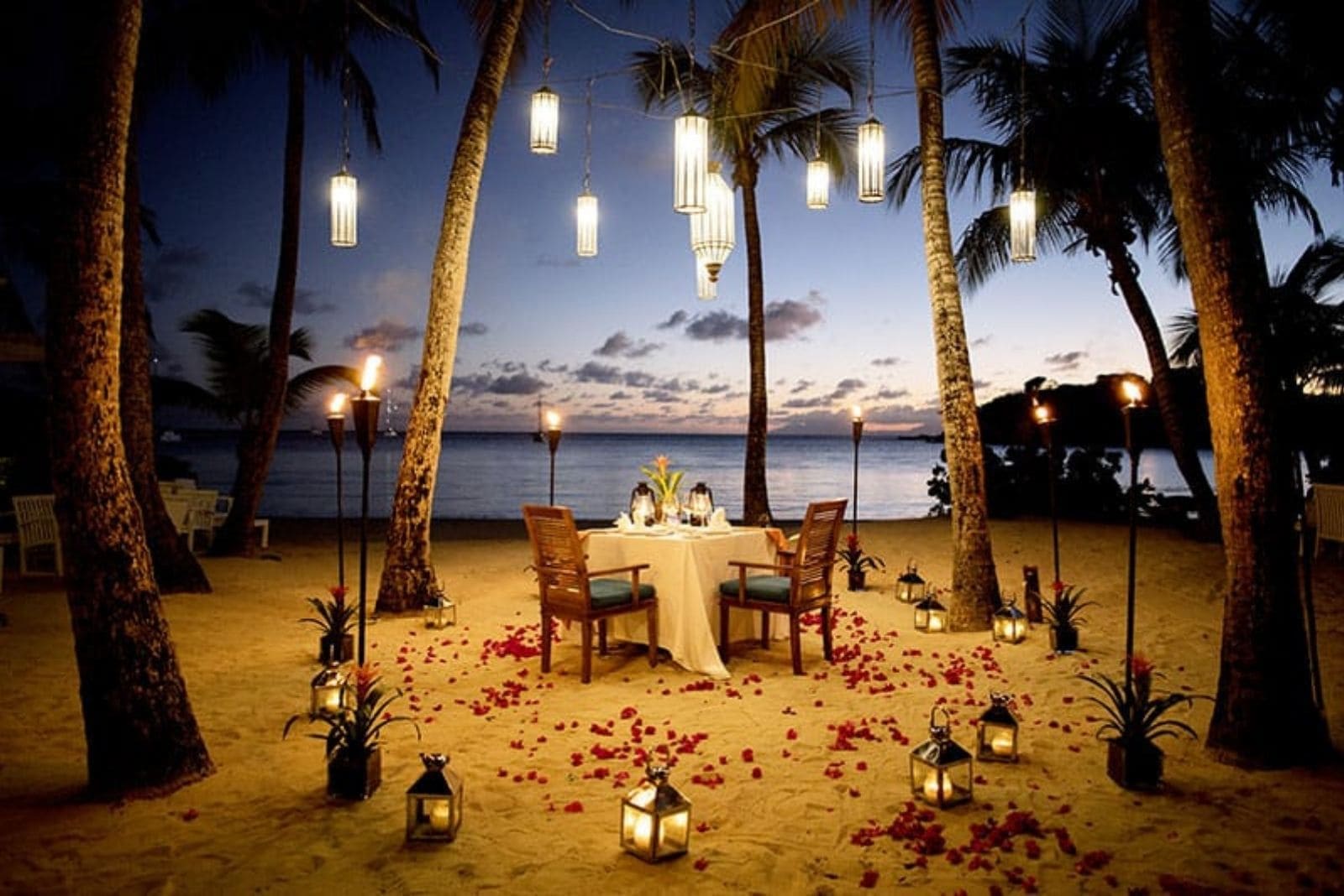 romantic table for two by the beach