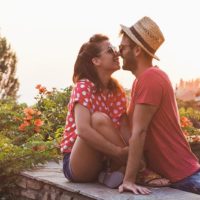 Young couple in love on the balcony