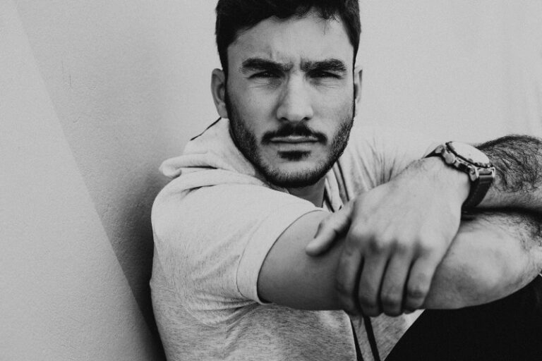 black and white pic of young man