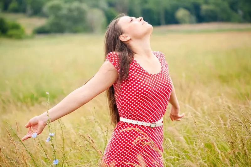 thankful girl in red dress